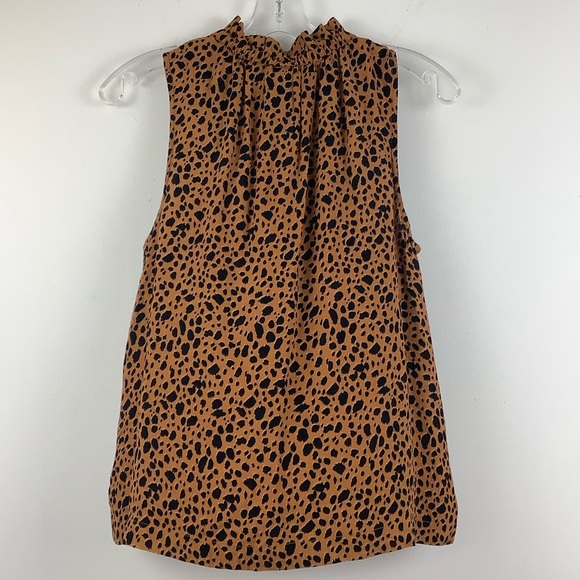 GAP Sleeveless Ruffle Neck Leopard Print Top in Brown/Black Multi - Picture 2 of 4